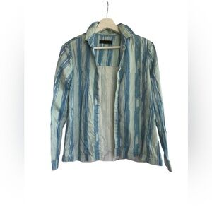 Marna Ro Blue Blazer blouse Relaxed Watercolor Stripes Size Small